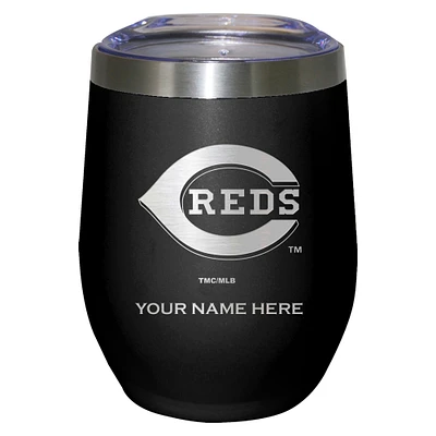 Black Cincinnati Reds 12oz. Personalized Etched Stemless Tumbler