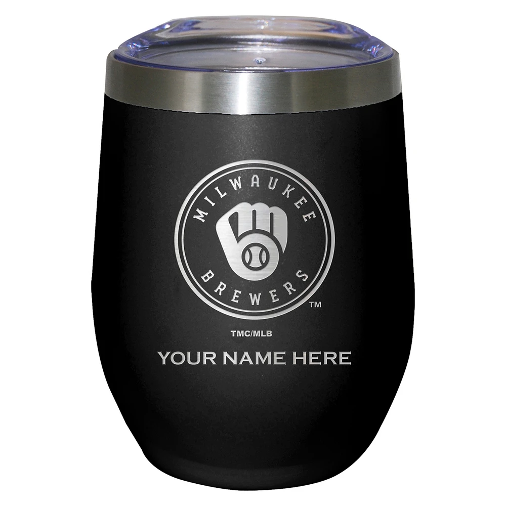 Black Milwaukee Brewers 12oz. Personalized Etched Stemless Tumbler