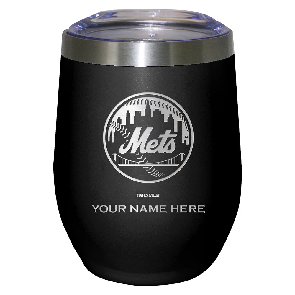 Black New York Mets 12oz. Personalized Etched Stemless Tumbler