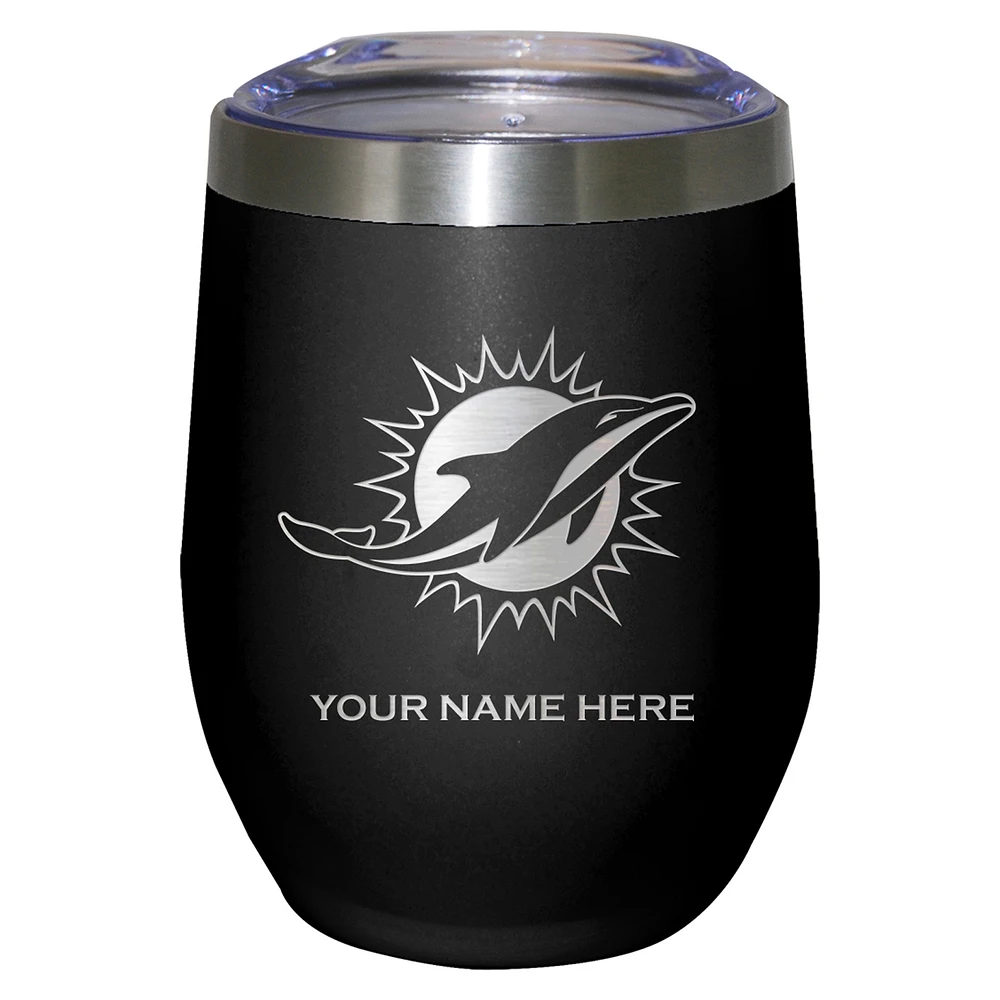Black Miami Dolphins 12oz. Personalized Etched Stemless Tumbler