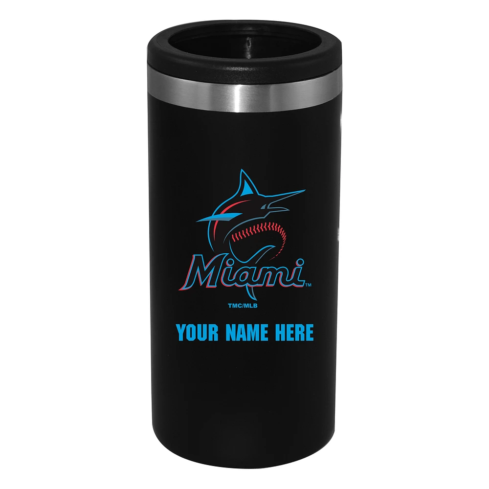 Black Miami Marlins 12oz. Personalized Slim Can Holder