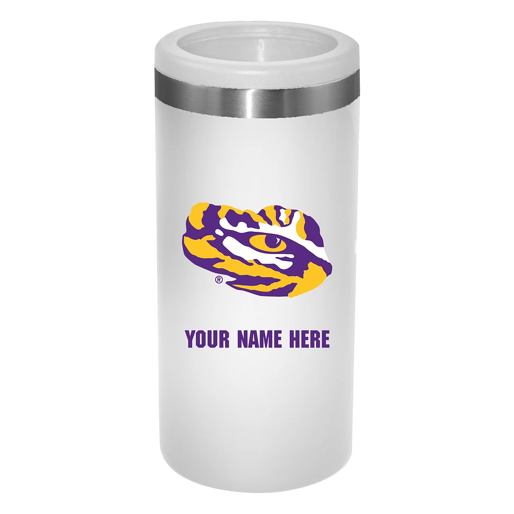 White LSU Tigers 12oz. Personalized Slim Can Holder