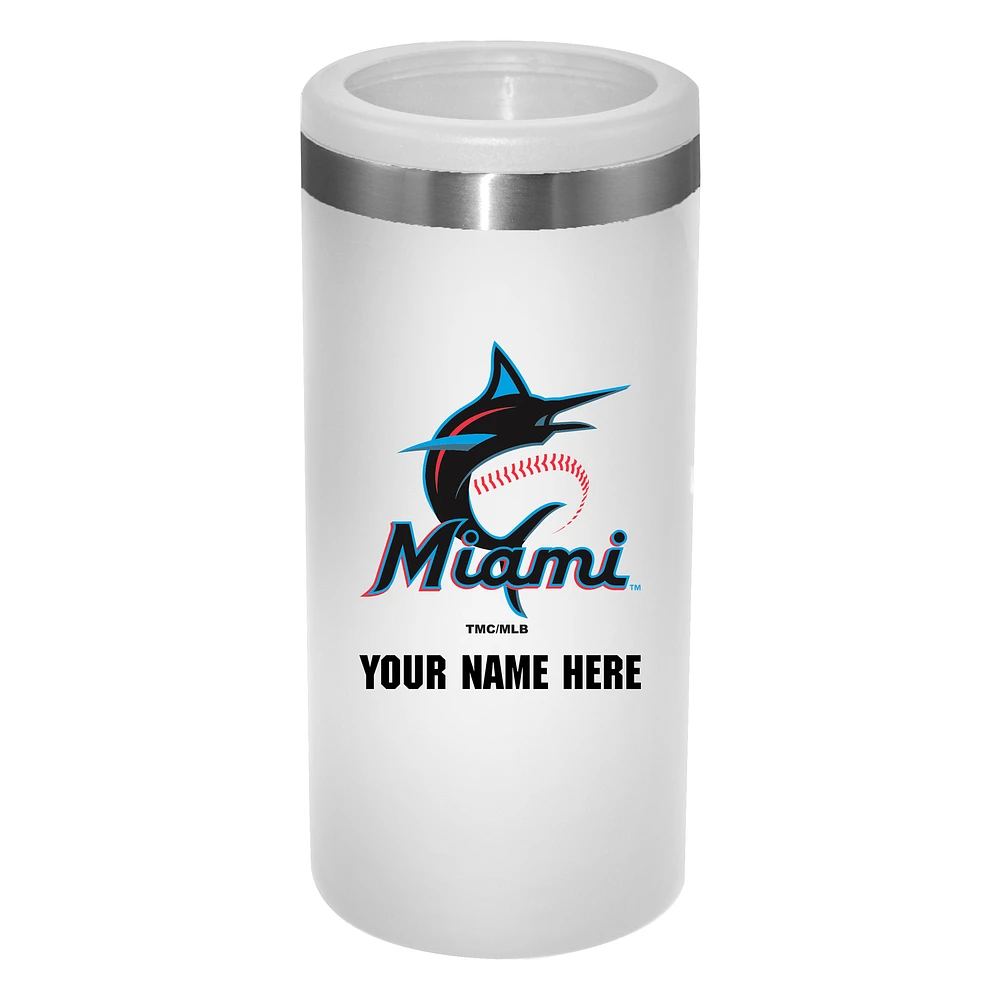 White Miami Marlins 12oz. Logo Personalized Slim Can Holder