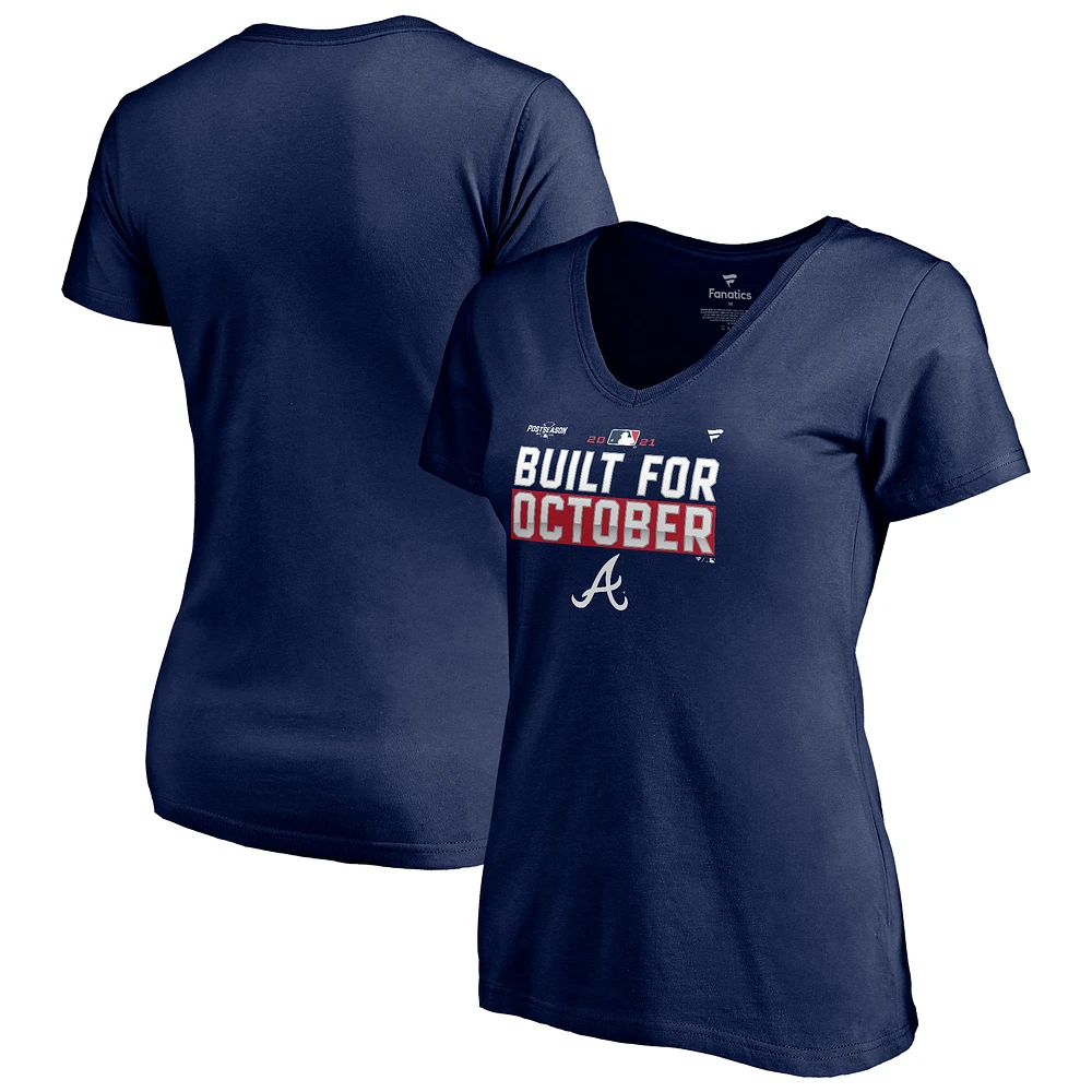 Women's Fanatics Navy Atlanta Braves 2021 Postseason Locker Room Plus Size V-Neck T-Shirt