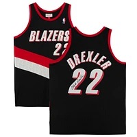 Clyde Drexler Portland Trail Blazers Autographed Black Mitchell & Ness 1990-91 Replica Jersey