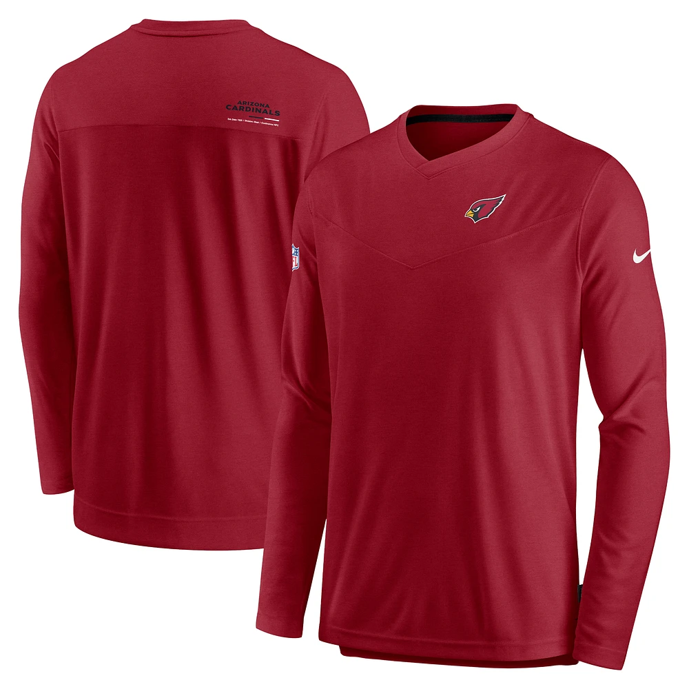 Men's Nike Cardinal Arizona Cardinals Sideline Coach Chevron Lock Up Long Sleeve V-Neck Performance T-Shirt