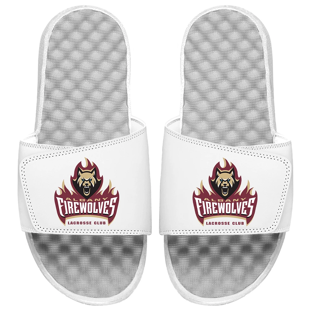Men's ISlide White Albany FireWolves Primary Logo Slide Sandals