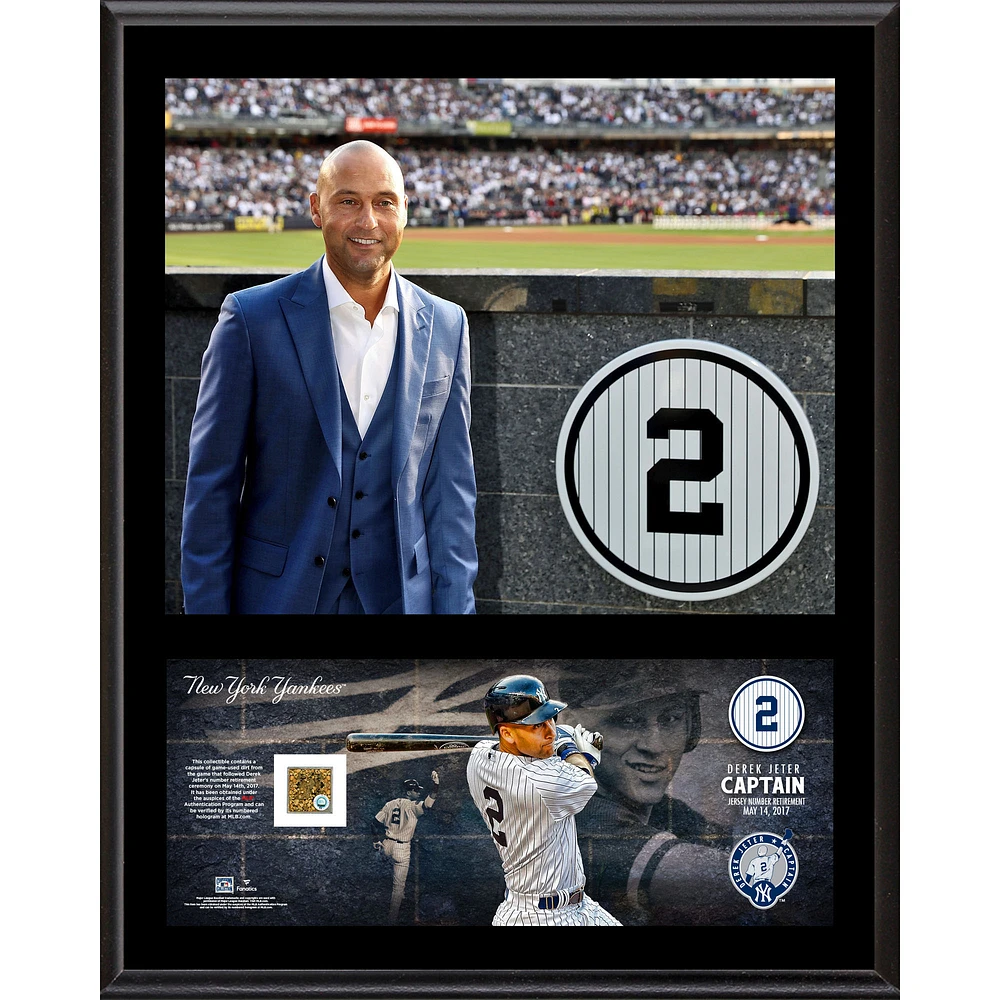 Derek Jeter New York Yankees 12'' x 15'' Jersey Retirement Sublimated Player Plaque with a Capsule of Game-Used Dirt