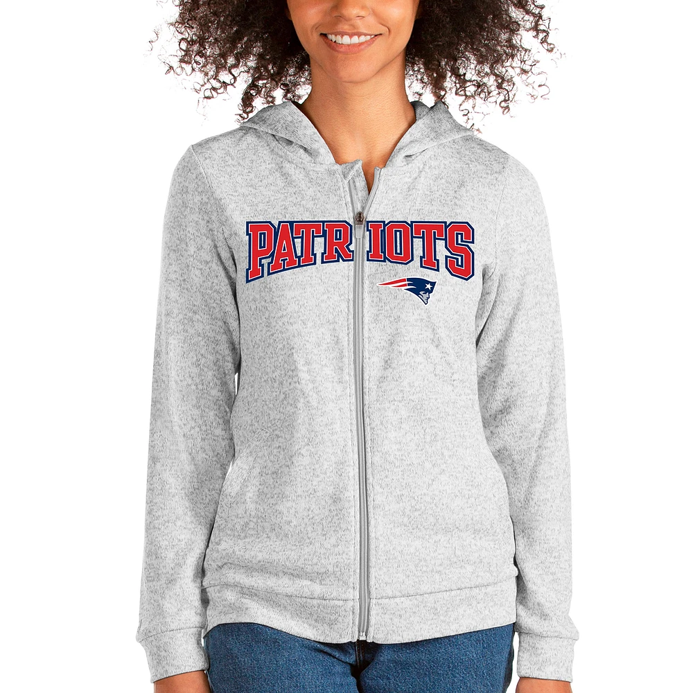 Women's Antigua Heathered Gray New England Patriots Wordmark Absolute Full-Zip Hoodie
