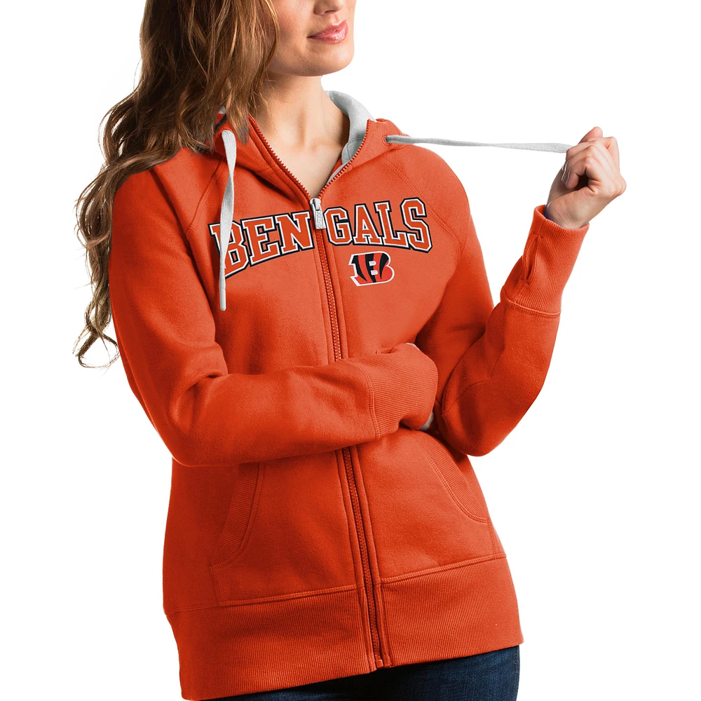 Women's Antigua Orange Cincinnati Bengals Wordmark Victory Full-Zip Hoodie