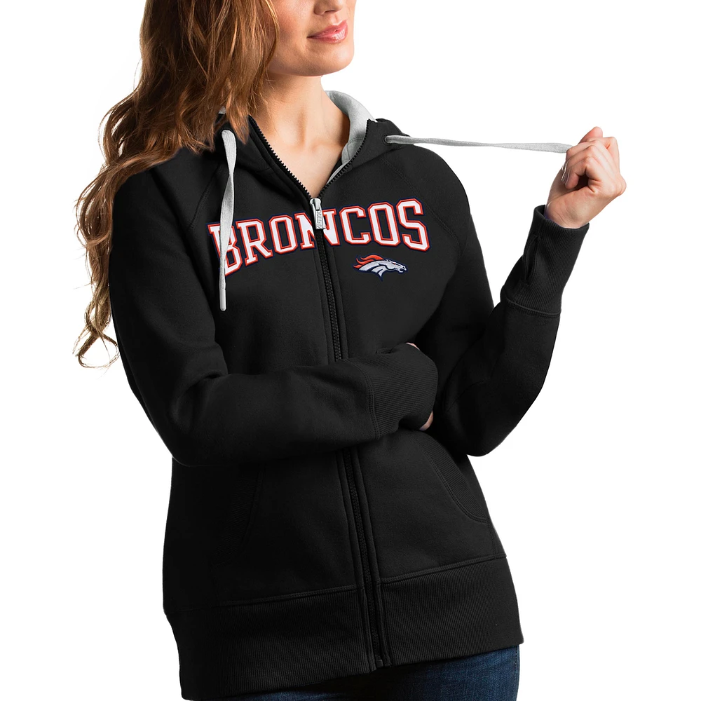 Women's Antigua Black Denver Broncos Wordmark Victory Full-Zip Hoodie