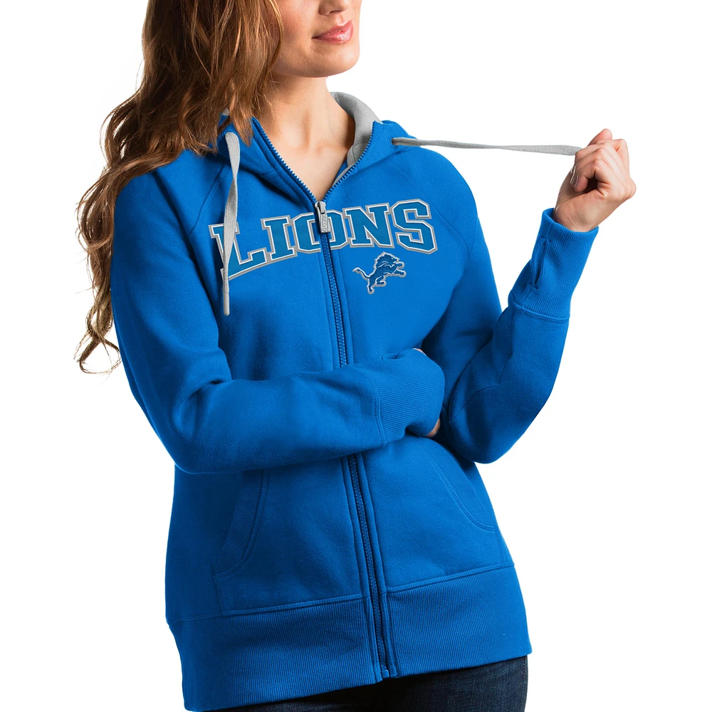 Women's Antigua Detroit Lions Wordmark Victory Full-Zip Hoodie