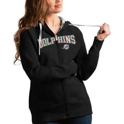 Women's Antigua Black Miami Dolphins Wordmark Victory Full-Zip Hoodie