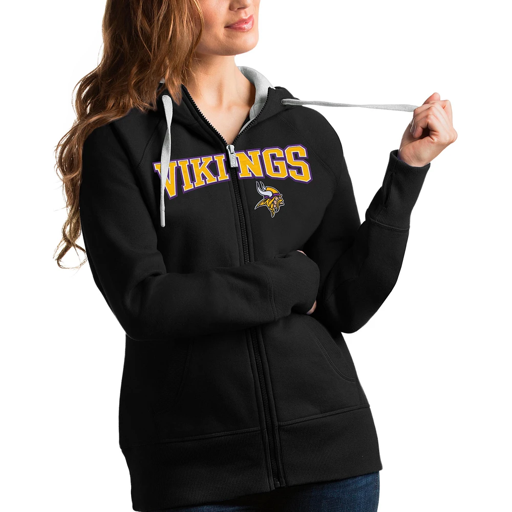 Women's Antigua Black Minnesota Vikings Wordmark Victory Full-Zip Hoodie