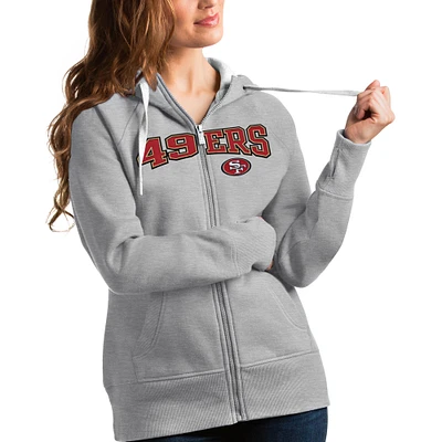 Women's Antigua Heathered Gray San Francisco 49ers Wordmark Victory Full-Zip Hoodie