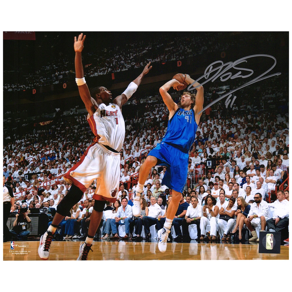 Dirk Nowitzki Dallas Mavericks Autographed 8'' x 10'' Shot vs. Chris Bosh Photograph