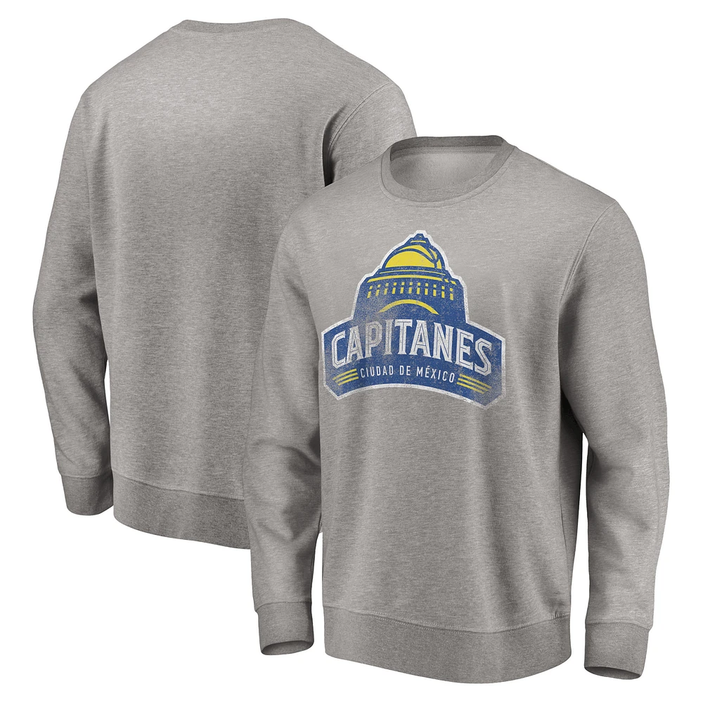Men's Heathered Gray Mexico City Capitanes Distressed Primary Logo Pullover Sweatshirt