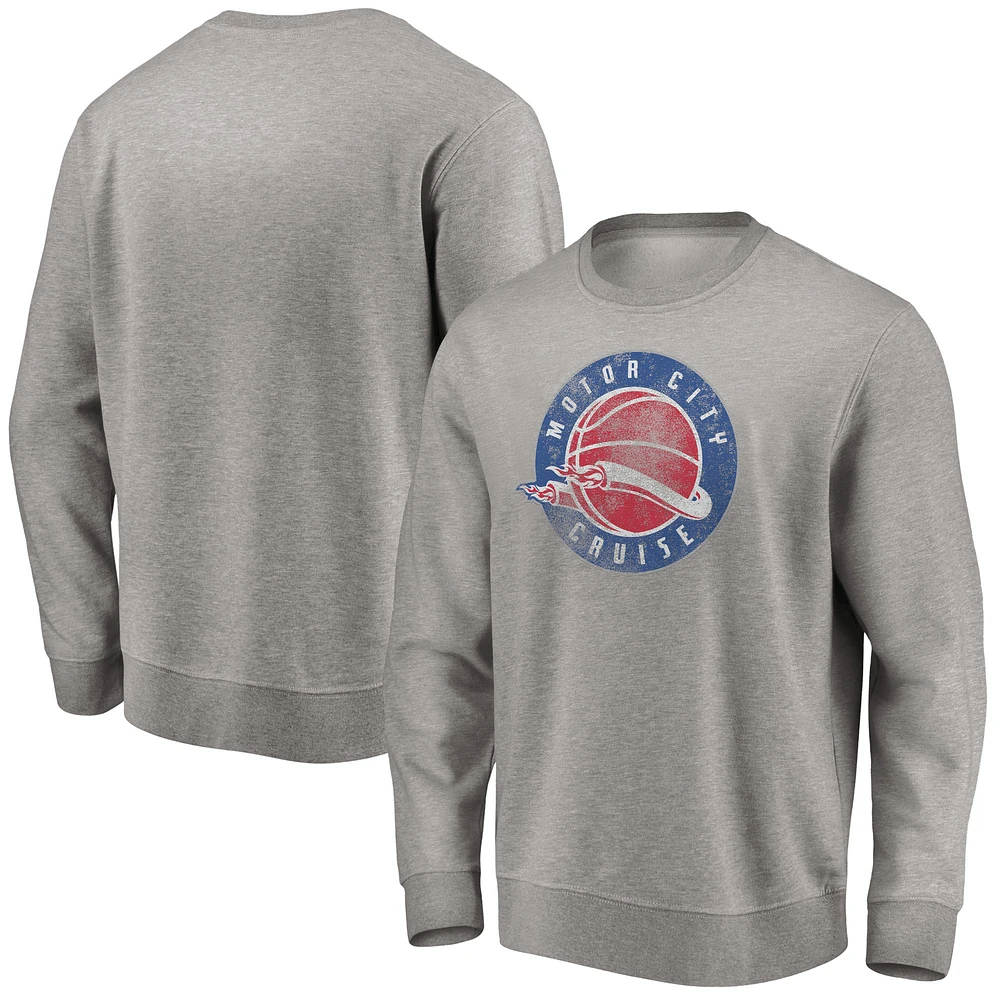 Men's Heathered Gray Motor City Cruise Distressed Primary Pullover Sweatshirt