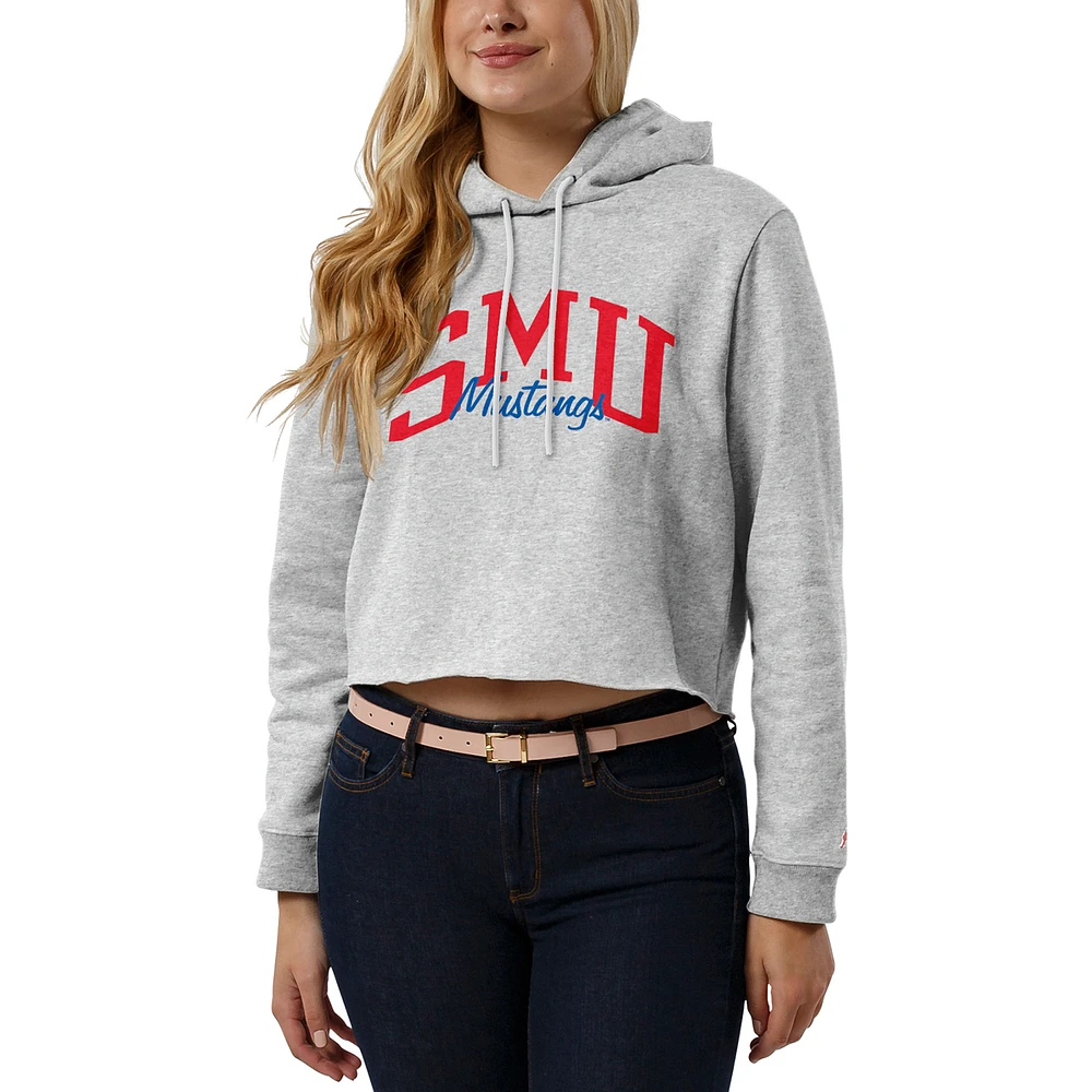 Women's League Collegiate Wear Ash SMU Mustangs Cropped Pullover Hoodie