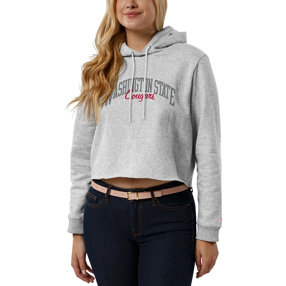 Women's League Collegiate Wear Ash Washington State Cougars Cropped Pullover Hoodie