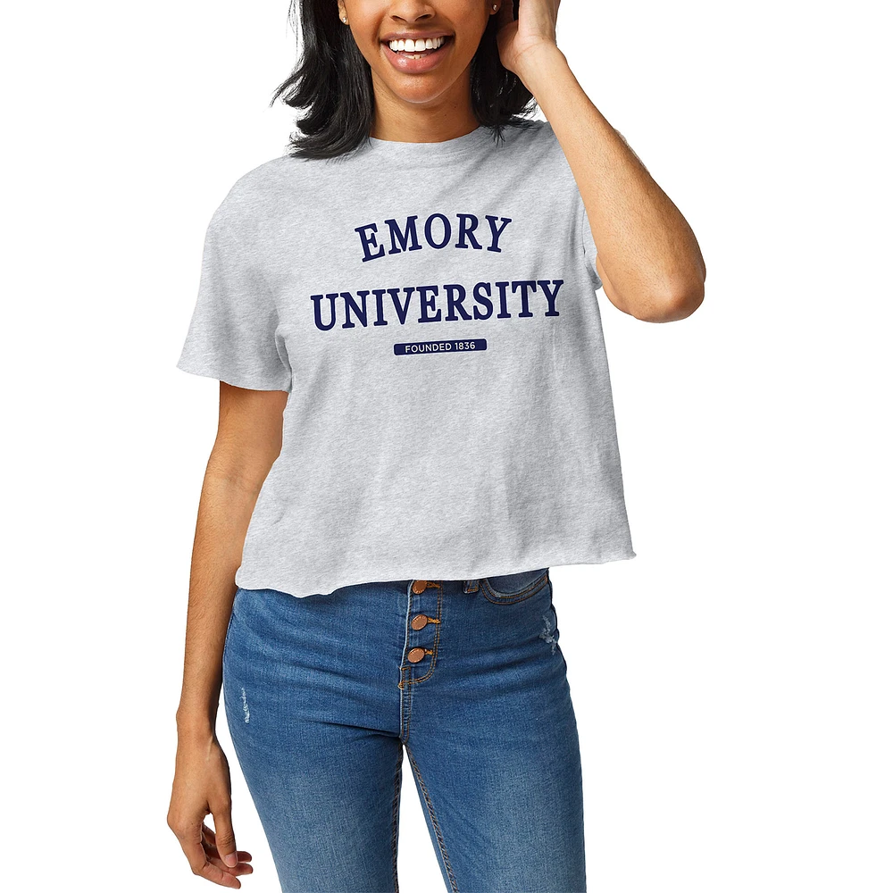 Women's League Collegiate Wear Ash Emory Eagles Wordmark Clothesline Cropped T-Shirt
