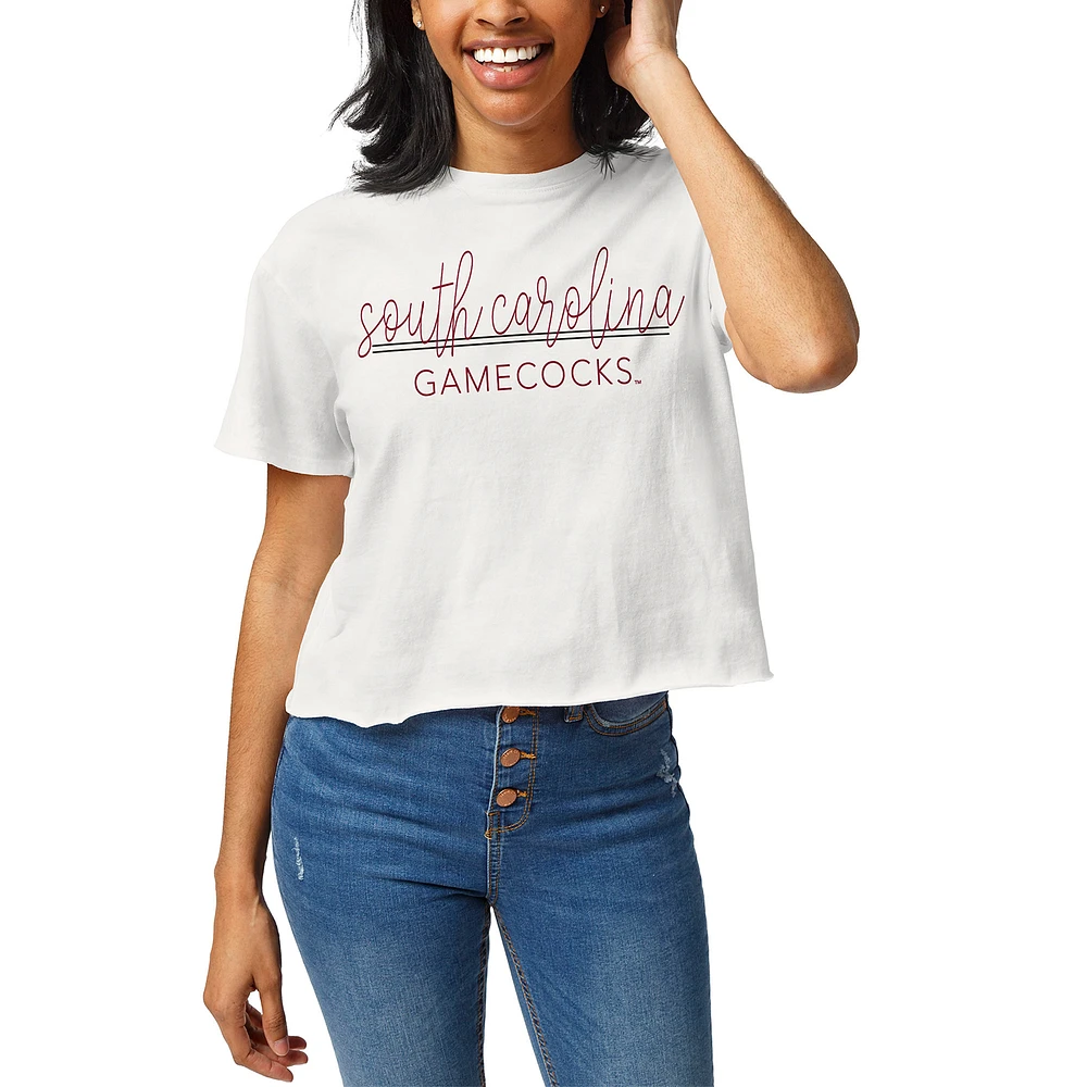 Women's League Collegiate Wear White South Carolina Gamecocks Script Clothesline Cropped T-Shirt