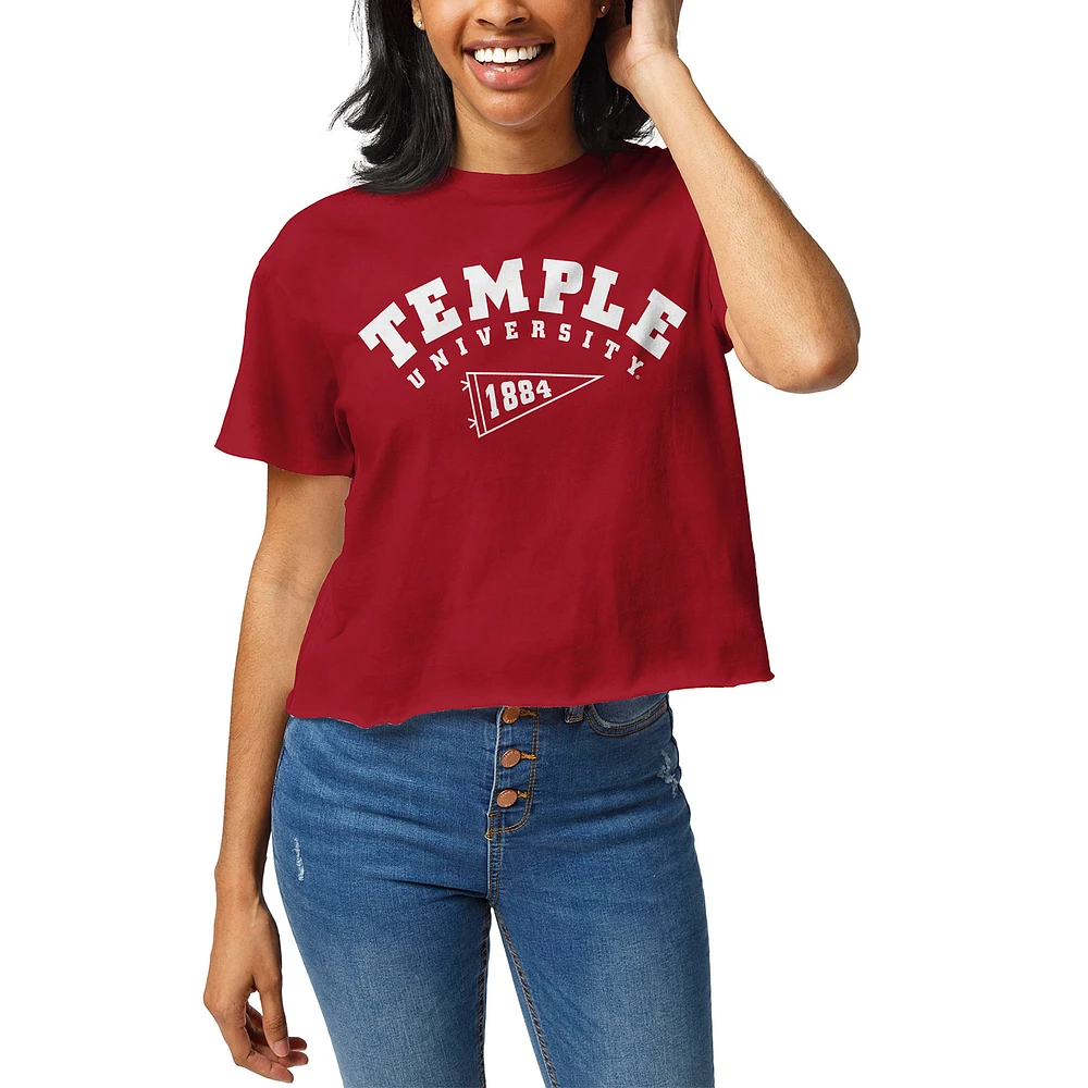 Women's League Collegiate Wear Cherry Temple Owls Pennant Clothesline Cropped T-Shirt