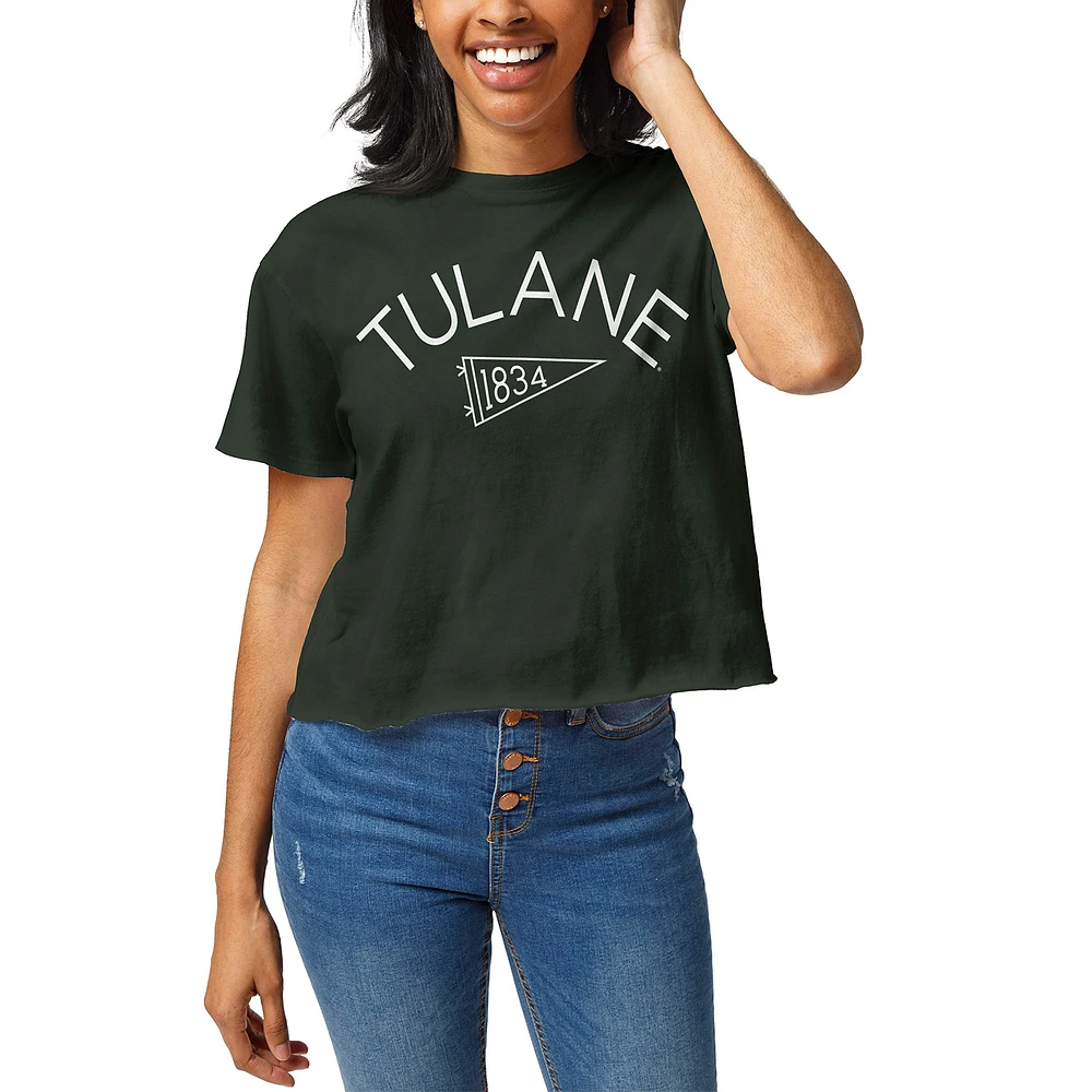 Women's League Collegiate Wear Green Tulane Wave Pennant Clothesline Cropped T-Shirt