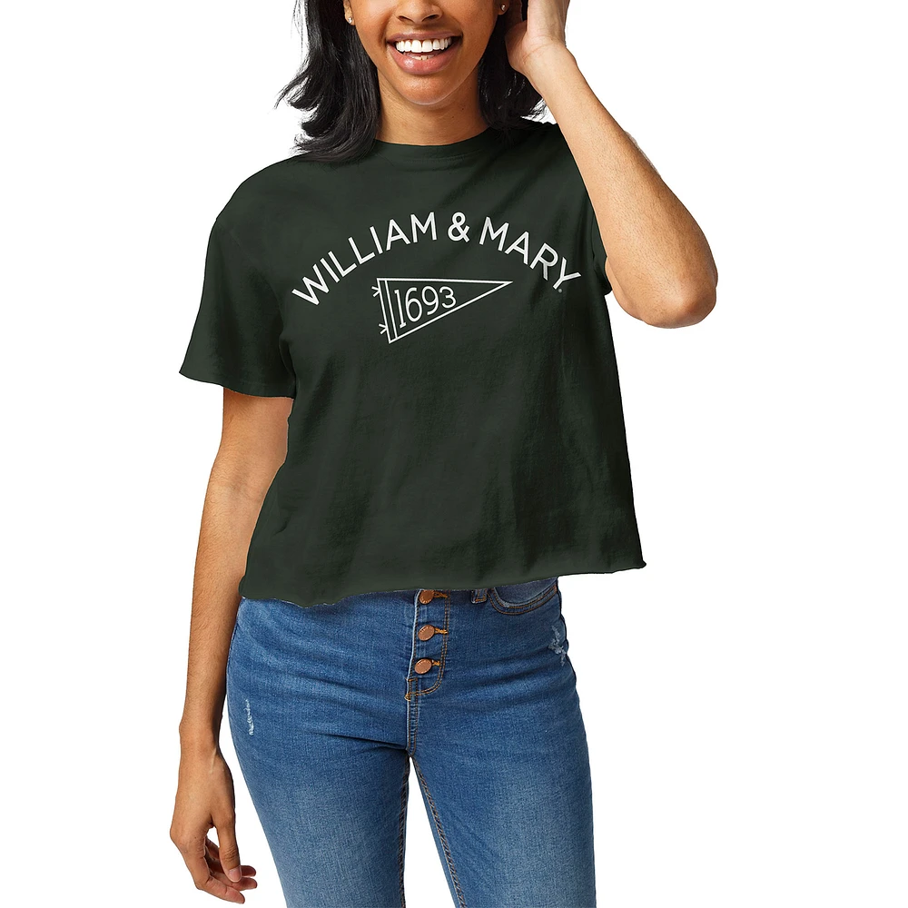 Women's League Collegiate Wear Green William & Mary Tribe Pennant Clothesline Cropped T-Shirt