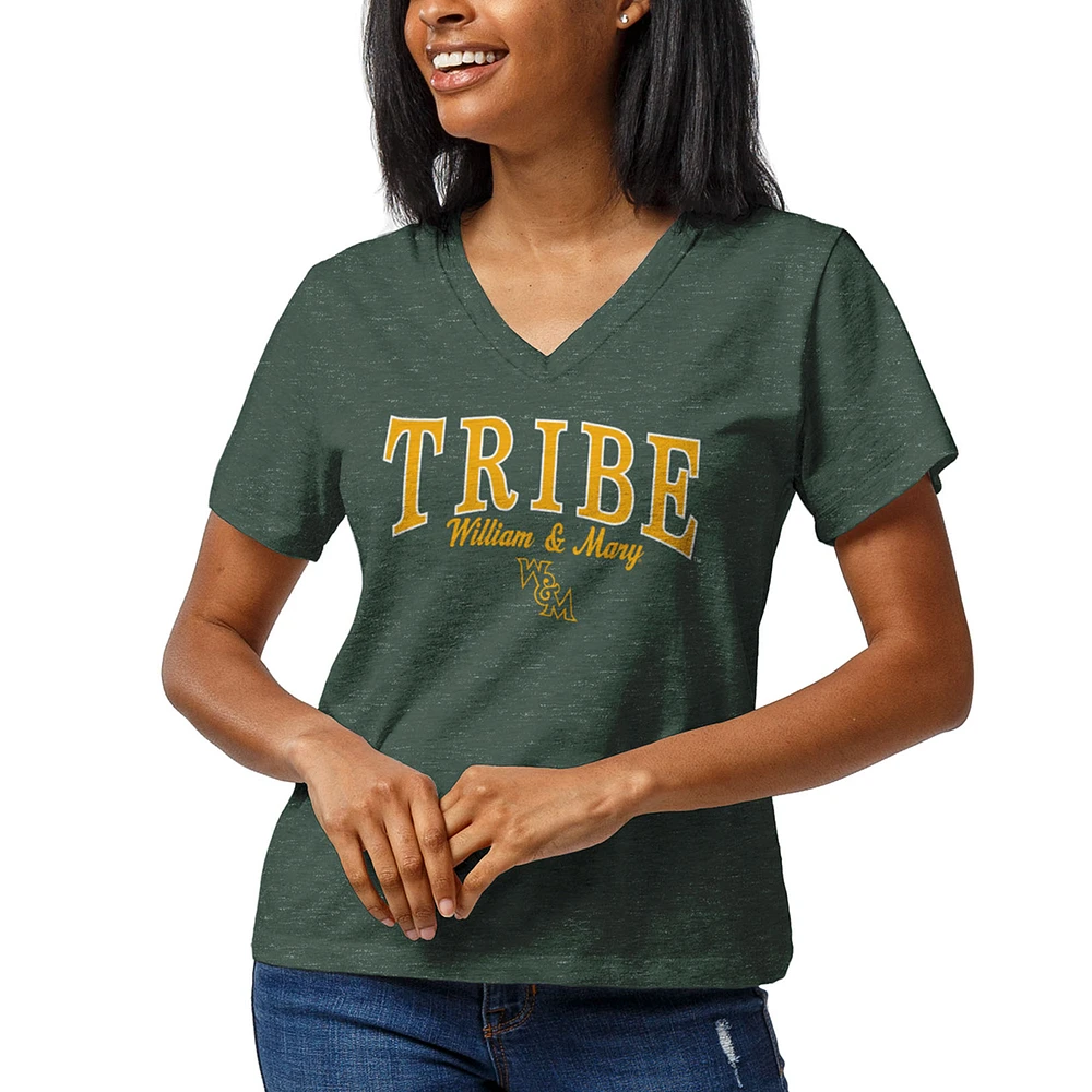 Women's League Collegiate Wear Heathered Green William & Mary Tribe Intramural Boyfriend V-Neck T-Shirt