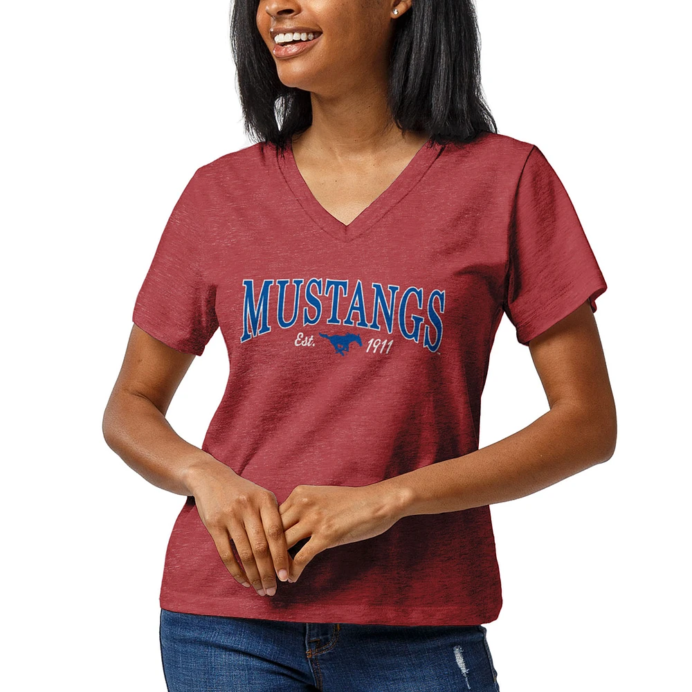 Women's League Collegiate Wear Heathered Red SMU Mustangs Intramural Boyfriend V-Neck T-Shirt