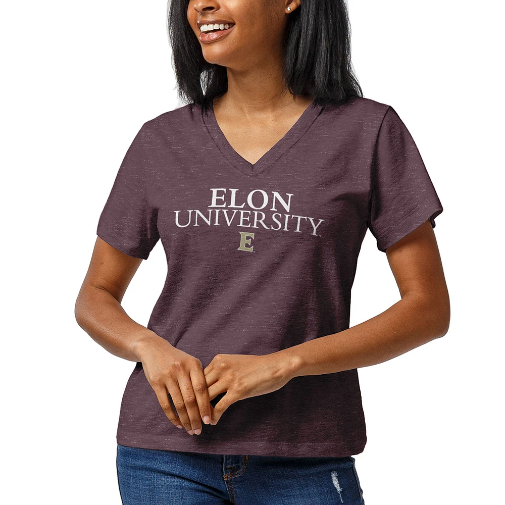 Women's League Collegiate Wear Heathered Maroon Elon Phoenix Intramural Boyfriend V-Neck T-Shirt