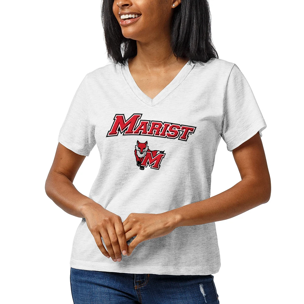 Women's League Collegiate Wear White Marist Red Foxes Intramural Boyfriend V-Neck T-Shirt