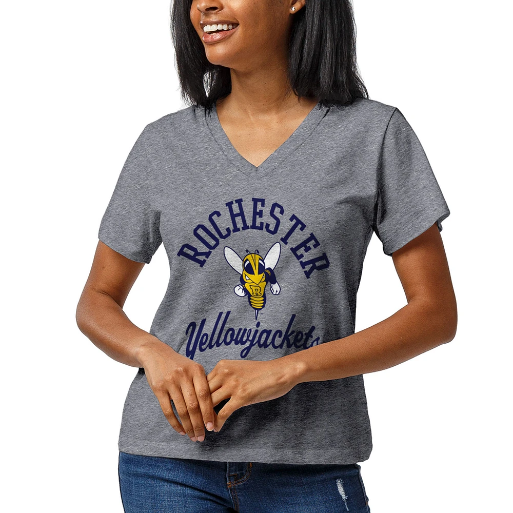 Women's League Collegiate Wear Heathered Gray Rochester Yellow Jackets Wordmark Intramural Boyfriend V-Neck T-Shirt
