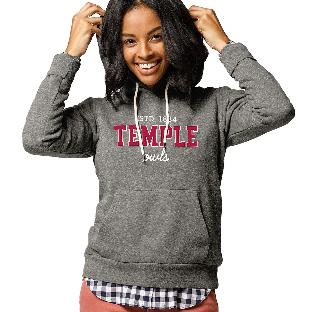 Women's League Collegiate Wear Heathered Gray Temple Owls Victory Springs Pullover Hoodie