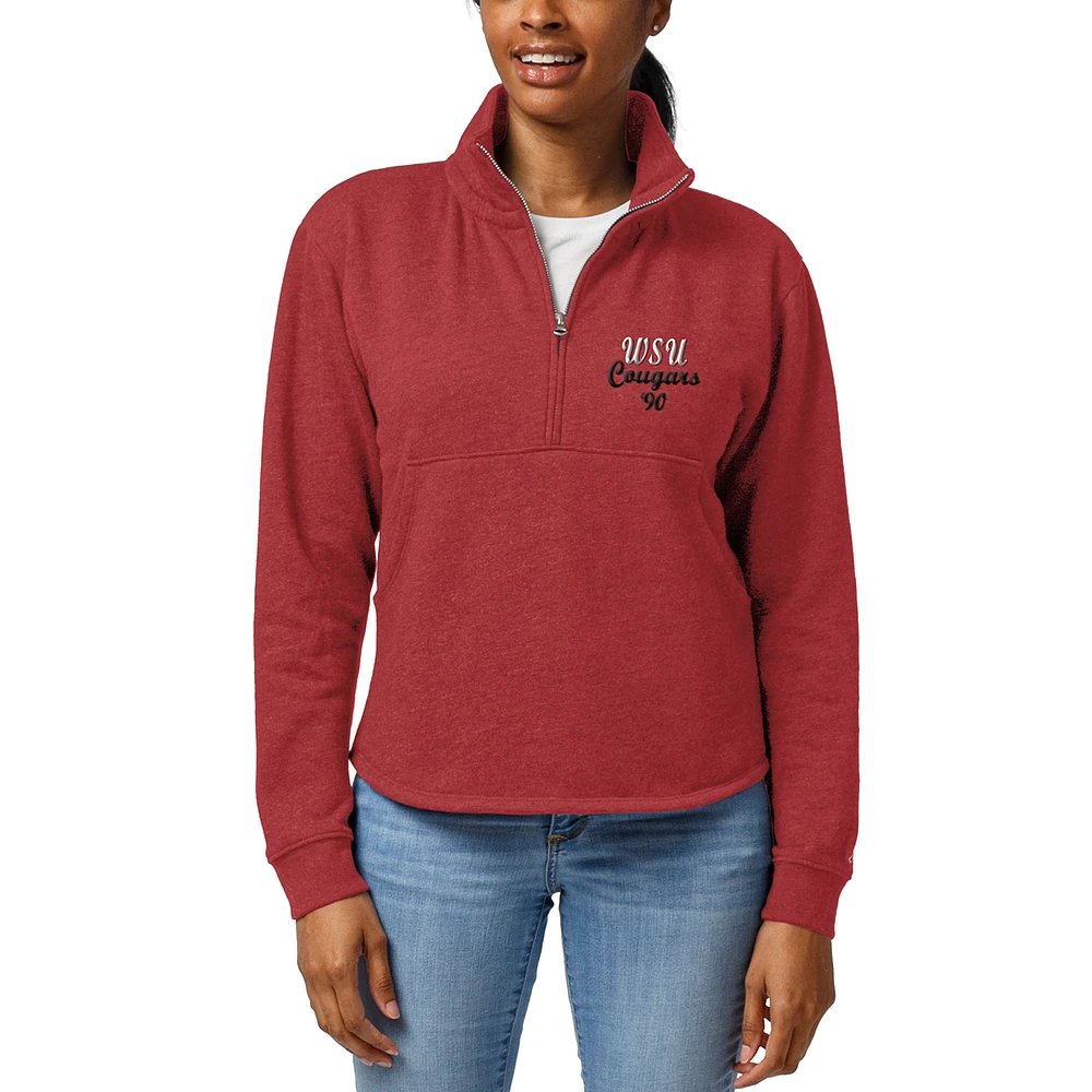 Women's League Collegiate Wear Heathered Crimson Washington State Cougars Logo Victory Springs Half-Zip Pullover Jacket