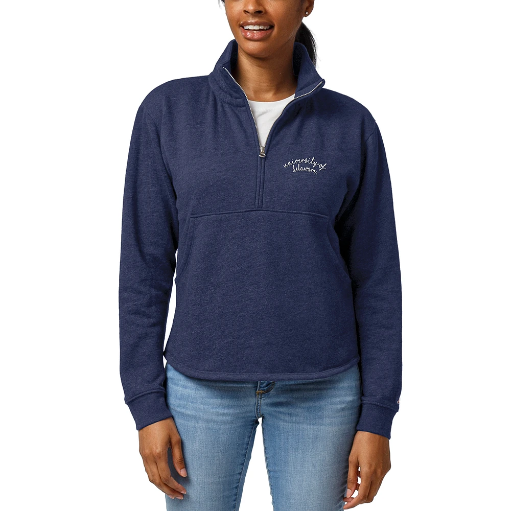 Women's League Collegiate Wear Heathered Navy Delaware Fightin' Blue Hens Logo Victory Springs Half-Zip Pullover Jacket
