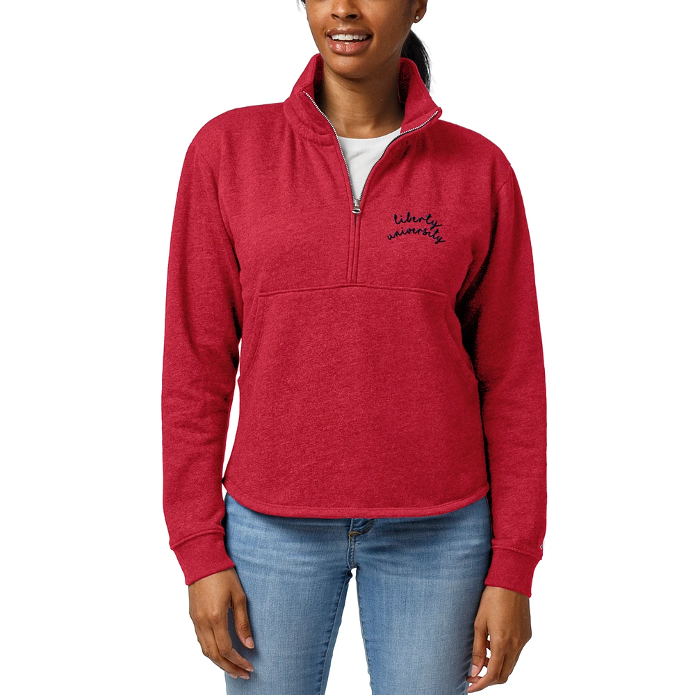 Women's League Collegiate Wear Heathered Red Liberty Flames Logo Victory Springs Half-Zip Pullover Jacket