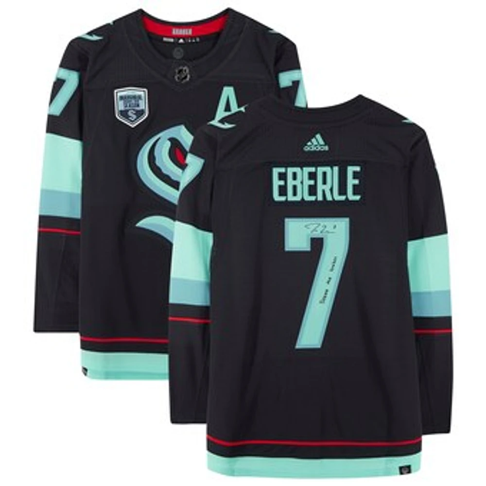 Jordan Eberle Seattle Kraken Autographed Navy adidas Authentic Jersey with "Release The Kraken" Inscription and Inaugural Season Jersey Patch