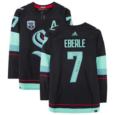 Jordan Eberle Seattle Kraken Autographed Navy adidas Authentic Jersey with "Release The Kraken" Inscription and Inaugural Season Jersey Patch