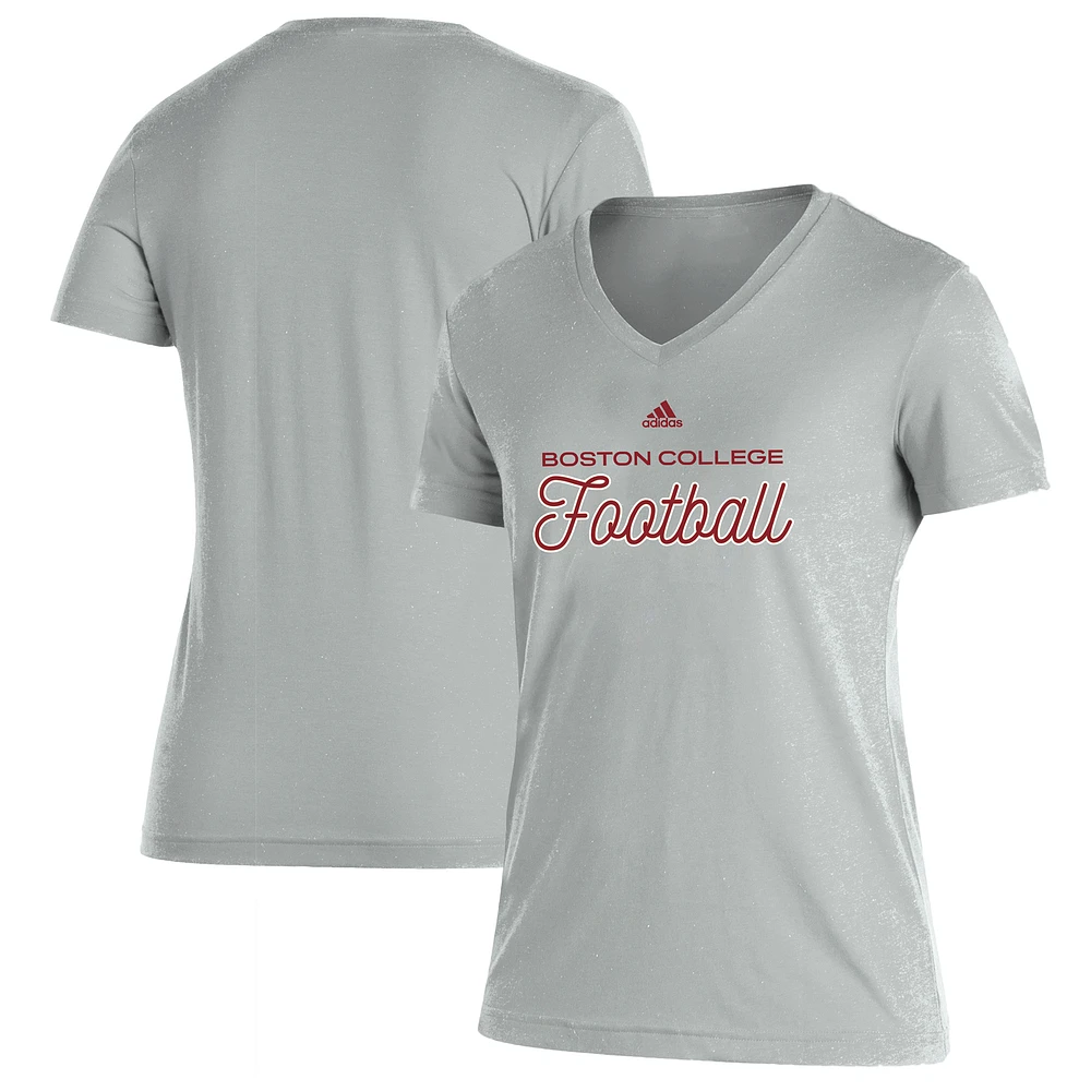 Women's adidas Heathered Gray Boston College Eagles Blend V-Neck T-Shirt