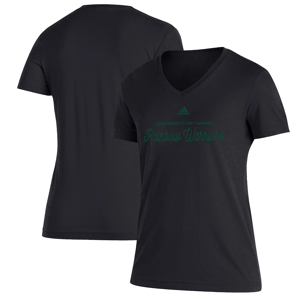 Women's adidas Black Hawaii Warriors Blend V-Neck T-Shirt