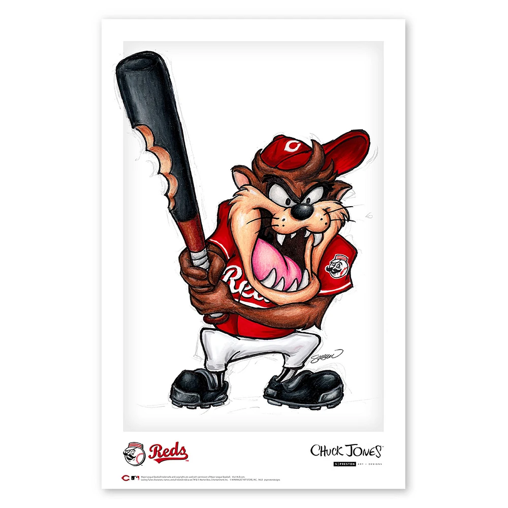 Tasmanian Devil Cincinnati Reds 11'' x 17'' Looney Tunes Fine Art Print