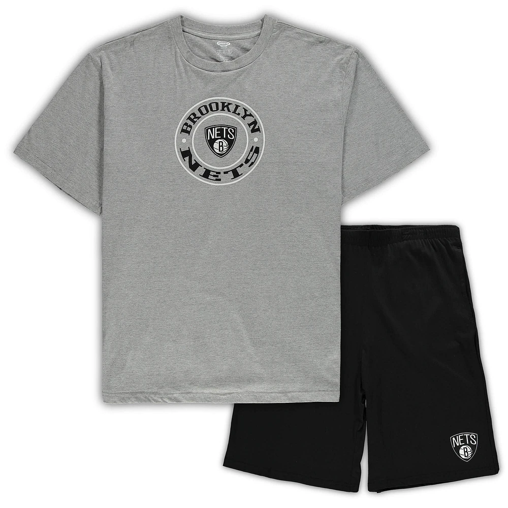 Men's Concepts Sport Heathered Gray/Black Brooklyn Nets Big & Tall Top Shorts Sleep Set