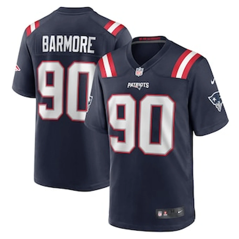 Men's Nike Christian Barmore Navy New England Patriots Player Game Jersey