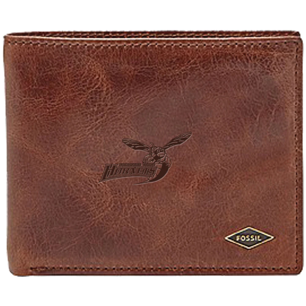 Men's Fossil Brown Delaware State Hornets Ryan RFID Flip ID Bi-Fold Wallet