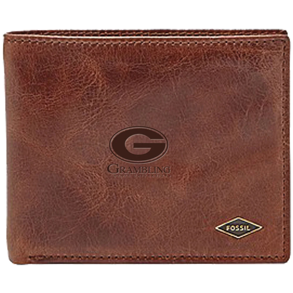 Men's Fossil Brown Grambling Tigers Ryan RFID Flip ID Bi-Fold Wallet