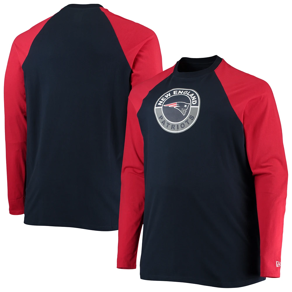 Men's New Era Navy/Red England Patriots Big & Tall League Raglan Long Sleeve T-Shirt
