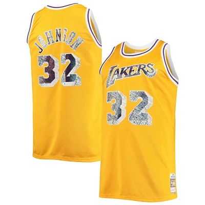 Men's Mitchell & Ness Magic Johnson Gold Los Angeles Lakers Big Tall 1984/85 NBA 75th Anniversary Diamond Swingman Jersey