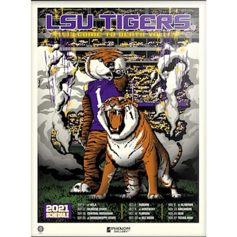 Phenom Gallery LSU Tigers 18'' x 24'' Mike the Tiger 2021 Schedule Serigraph Limited Edition Poster Art Print